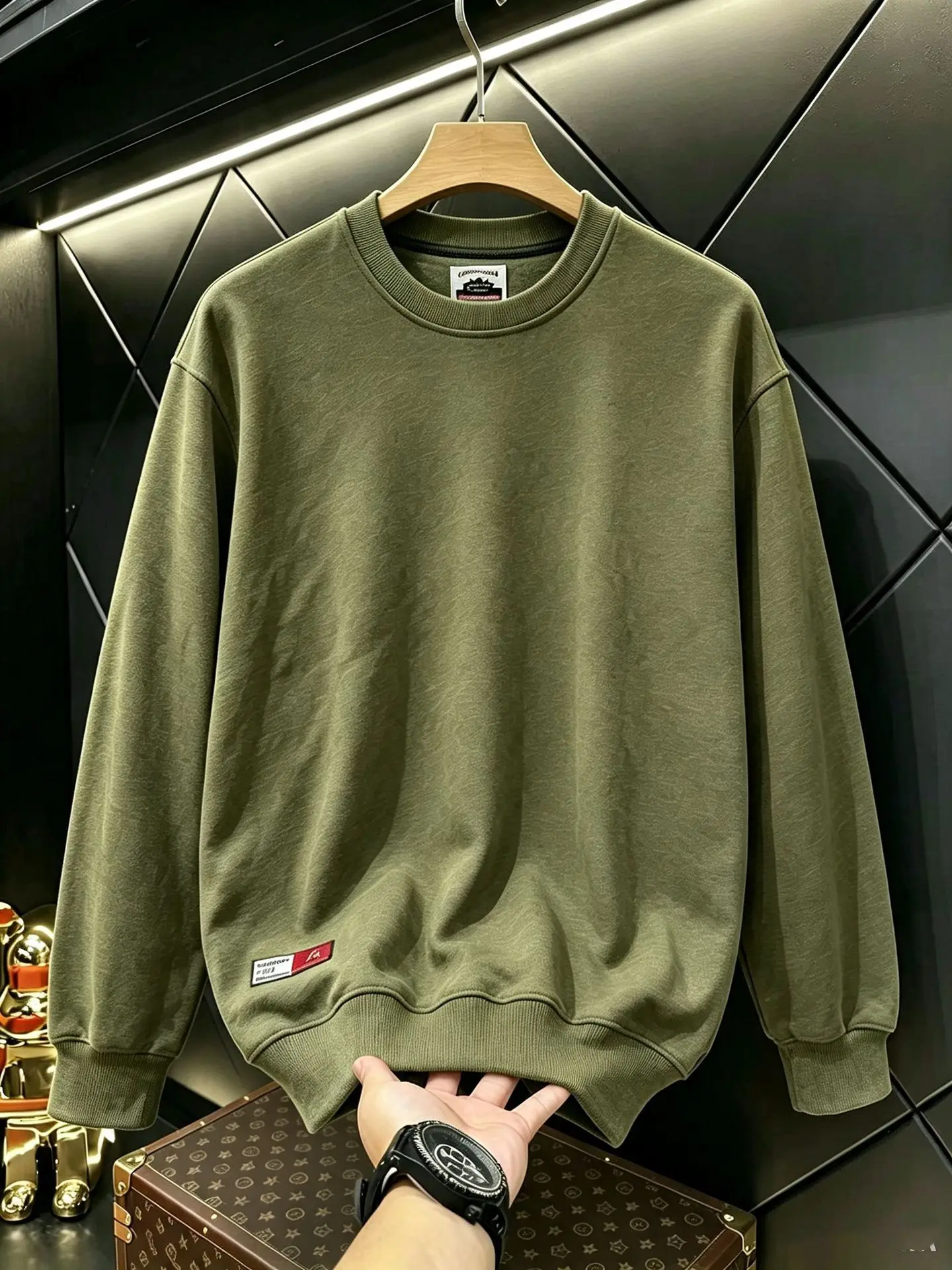 Heavyweight men's autumn and winter solid color terry cotton men's clothing crew neck long sleeve loose casual sweatshirt