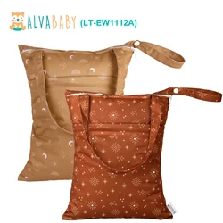 (2pcs per Pack) ALVABABY Tote Diaper Wet Dry Bags with Handle Double Zippered Pockets Cloth Diaper Wet Bags Tote Bag 30X36CM