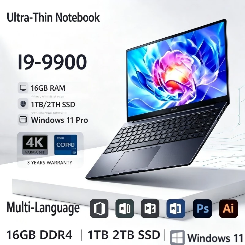 Portable 15.6 Inch Computer Intel Core I9-9900 Windows 11 Pro Laptops 16GB RAM 2TB SSD Office Gamer Study Notebook Computer PC