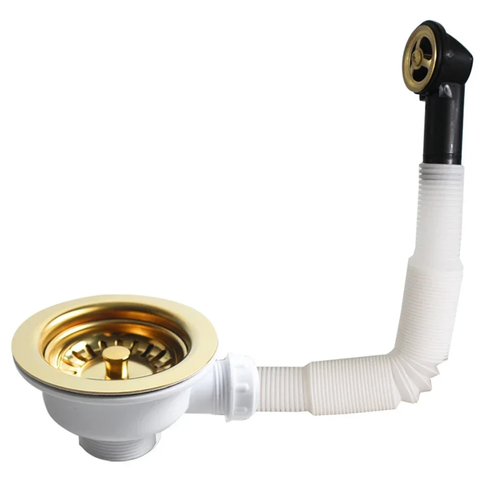 Drain Sink Downcomer 114MM Gold-Plated Strainer Overflow Anti Corrosion Stainless Steel Kitchen Strainer For Open Hole 86 - 95