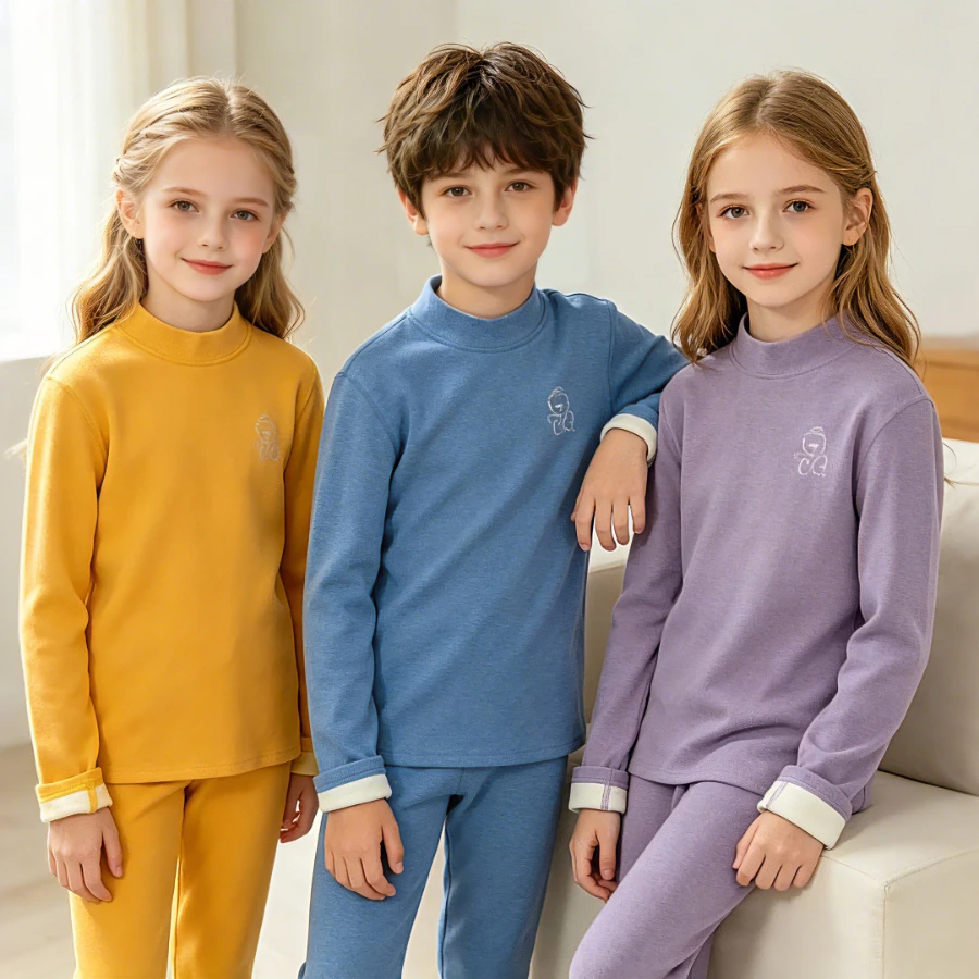Conjunto de ropa interior térmica para niños y niñas, Calzoncillos largos gruesos y cálidos, Cuello medio, ropa de casa para niños de 14 a 15 años,