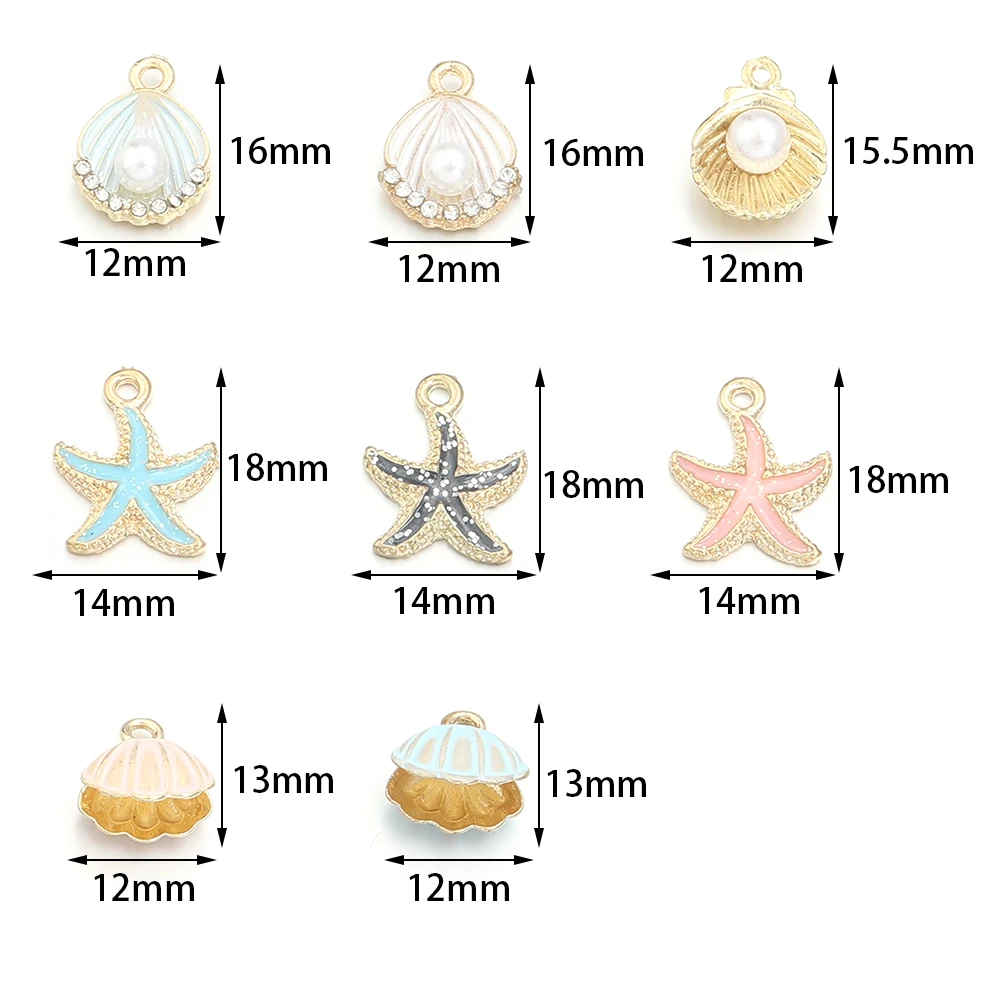 10pcs/Lot Dripping Oil Pearl Shell Starfish Charms Pendants Enamel for Diy Jewelry Accessories Bracelet Earrings Pendant Alloy