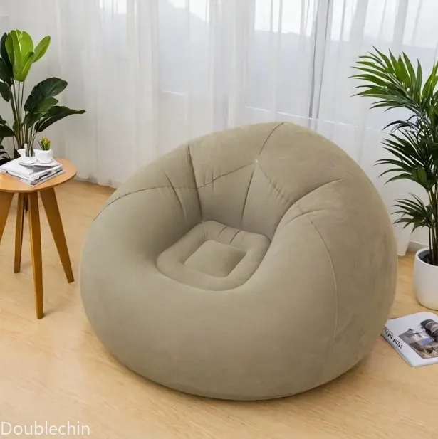 Single Flocked Inflatable Lazy Sofa, Foldable Bean Bag Ball Shaped Inflatable Chair for Indoor Outdoor Leisure Use image 4