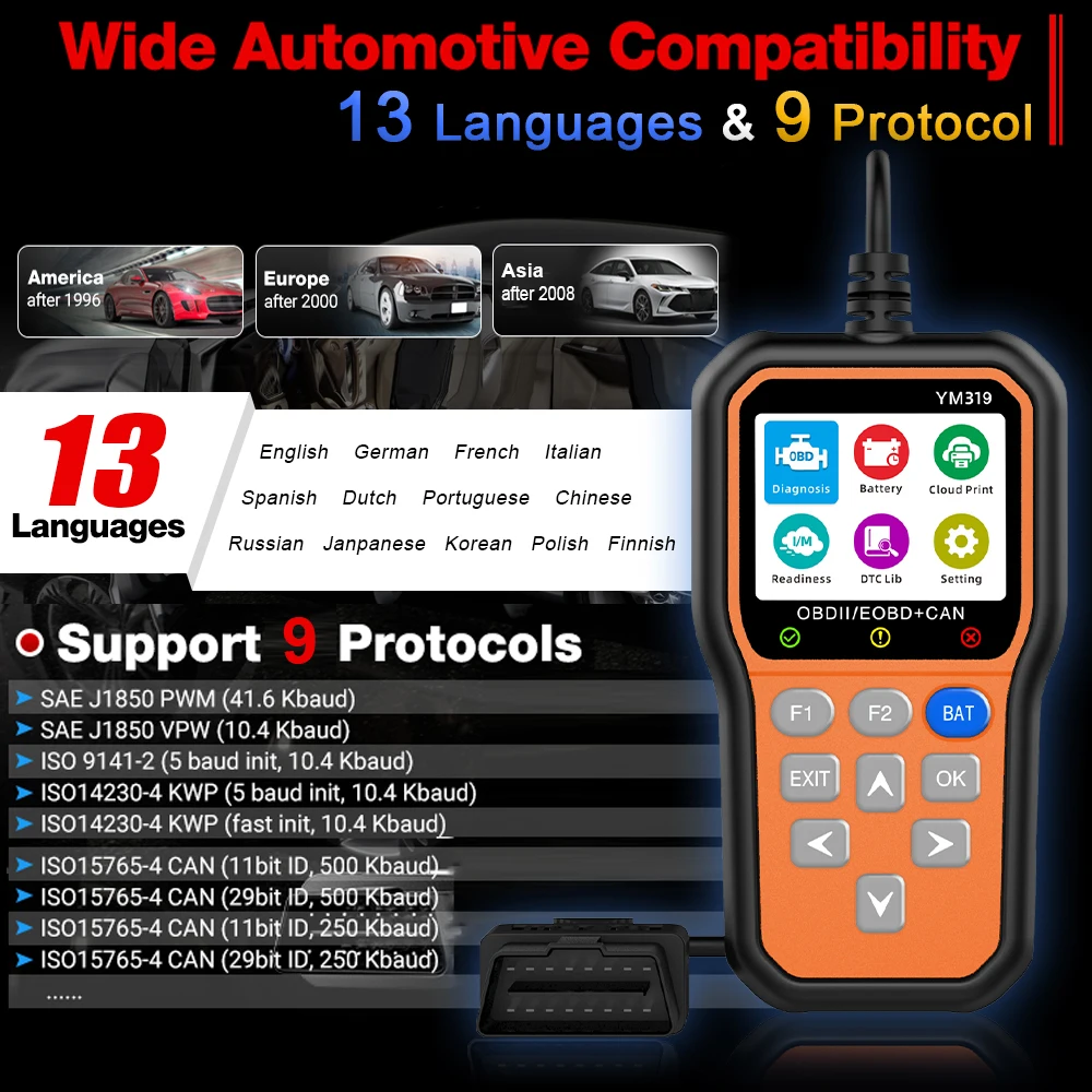 Car Diagnostic Tool Orange YM319 Multi Functions Car Code Reader High-quality Car Scanner