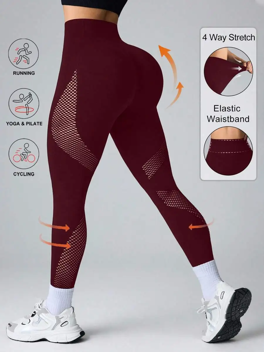 Seamluxe SHEIN Sport Seamless High Elastic Sports Yoga Fitness Leggings With Mesh Panel