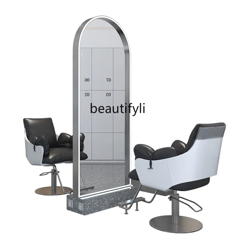 lt Hair Salon Dressing Table for Hair Salon High-End Single-Sided Floor Mirror Barber Shop Hair Cutting Mirror