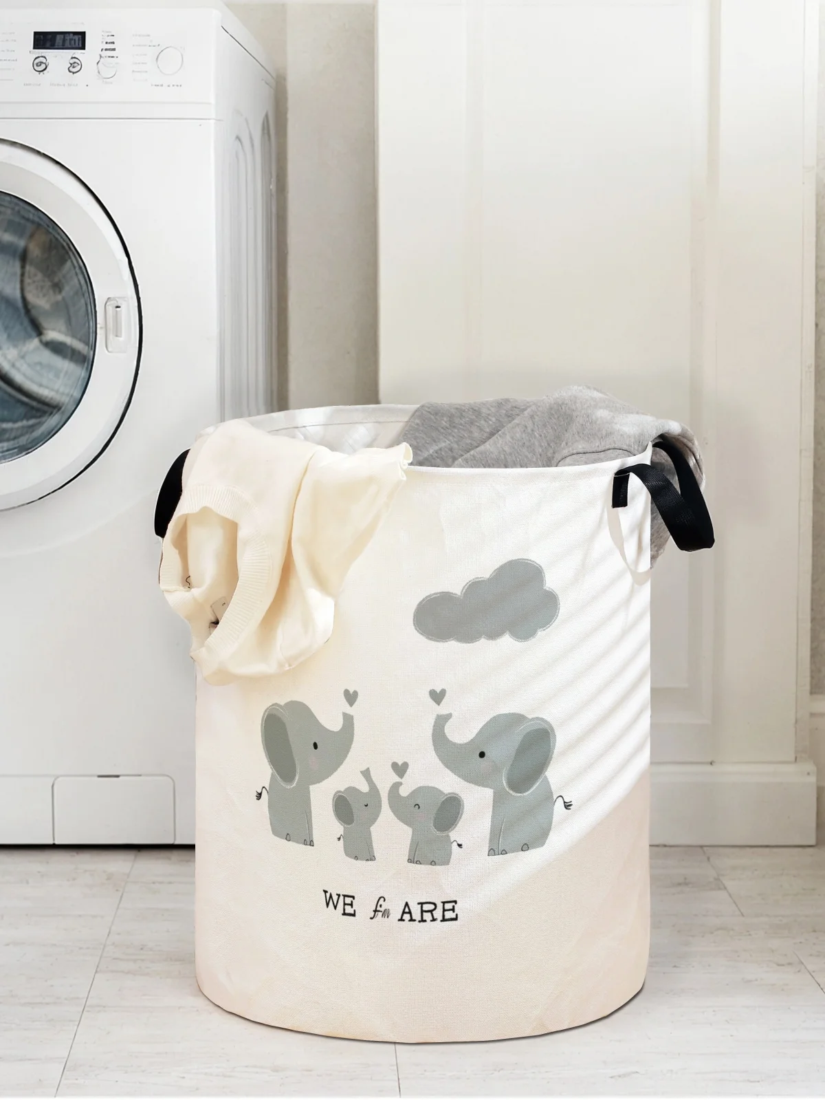 Elephant pattern printed circular storage box, suitable for storing clothes and books, convenient for laundry baskets