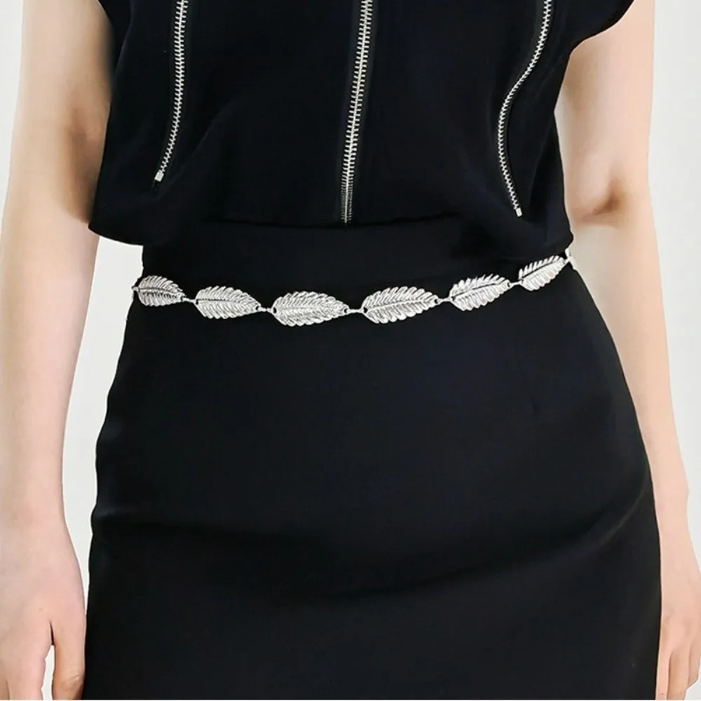 多用途ヴィンテージメタルリーフベルト エレガントな調節可能なボディチェーン ボヘミアンシックなドレスウエストチェーン レディースファッションアクセサリー