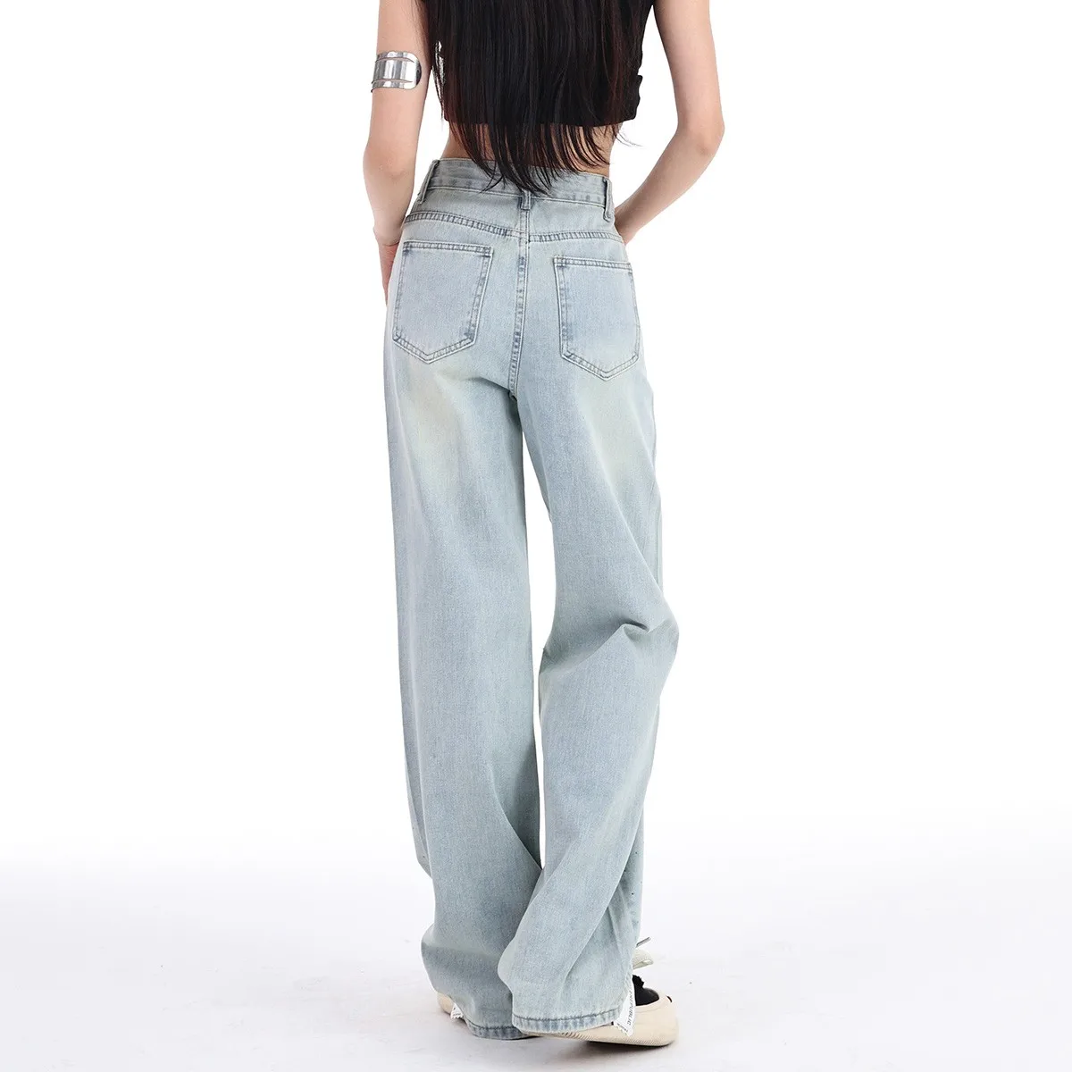 ZHISILAO Vintage Floral Print Jeans Women Blue Wide Leg Straight Full Length Denim Pants Korean Fashion Spring 2024