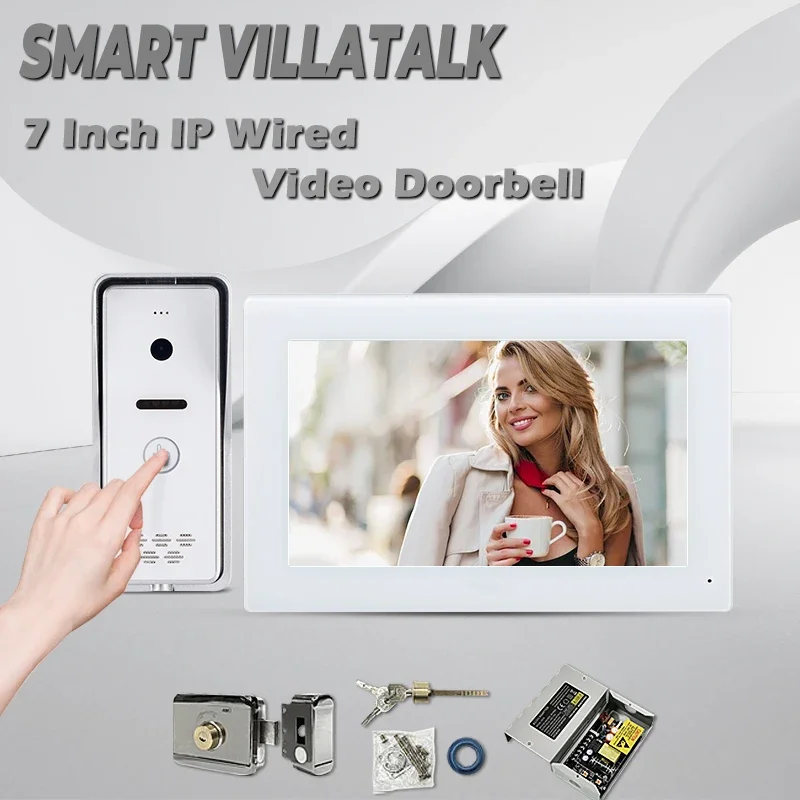 

Leading tech In Stock Metal 1024*600 pixels 7 inch TFT LCD 2 wire audio video door phone with remote intercom in hotel system