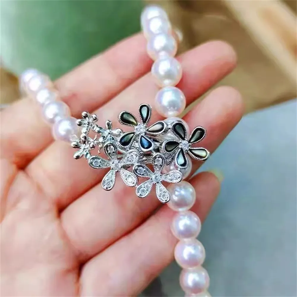 DIY Pearl Accessories S925 Sterling Silver Single Breasted Fashionable Necklace Sweater Chain Handmade Beaded Buckle for Women