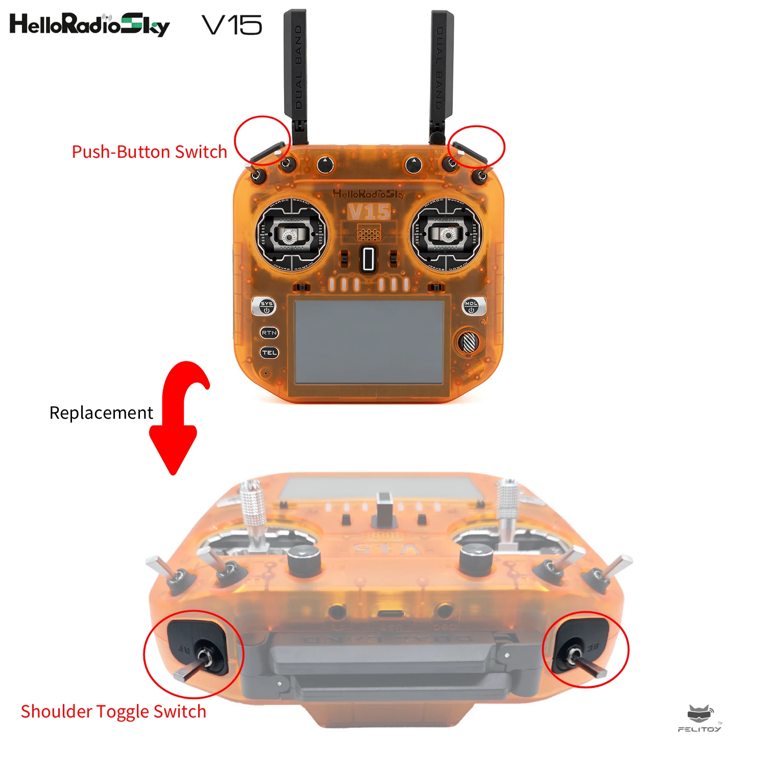 Helloradiosky V15 Remote Controller 3D Printed Shoulder Toggle Switch Push-Button Switch Upgrade Toggle Lever DIY RC Parts