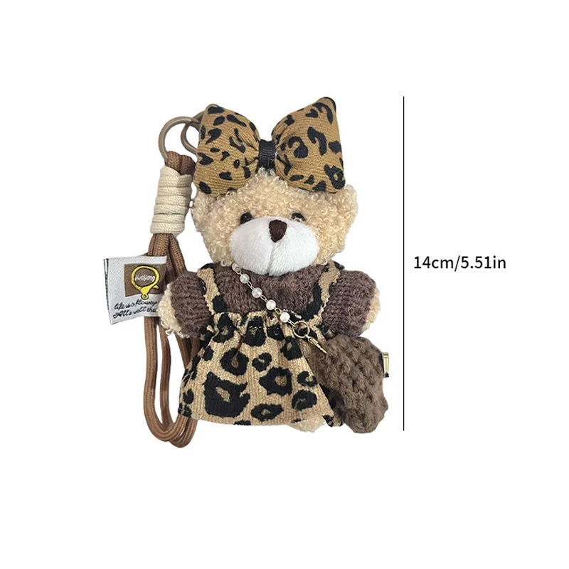لطيف ليوبارد على ظهره تنورة الدببة الضخمة المفاتيح قلادة لينة الحيوان محشوة كيرينغ الإبداعية حقيبة دمية حقيبة تزيين مُثبت