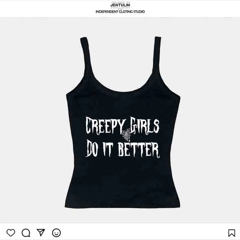 2000s Y2k نمط الملابس القوطية المرأة مشد تانك القمم إلكتروني طباعة ايمو الشرير الرسومات بروتيل القمم الجرونج المحاصيل خمر الطفل تيز