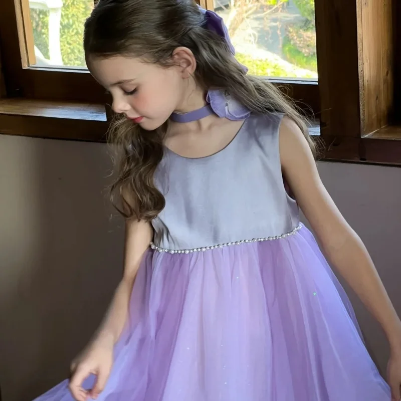 

2026 Kids Purple Tulle Tutu Dress for Girls Wedding Flower Girl Gown Children Evening Party Princess Dress Birthday Vestidos