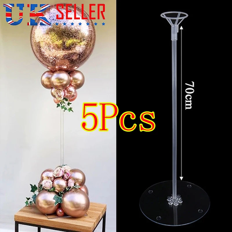 5X Transparent Plastic Balloon Stand Holder Sticks with Cup Reusable Party Decor