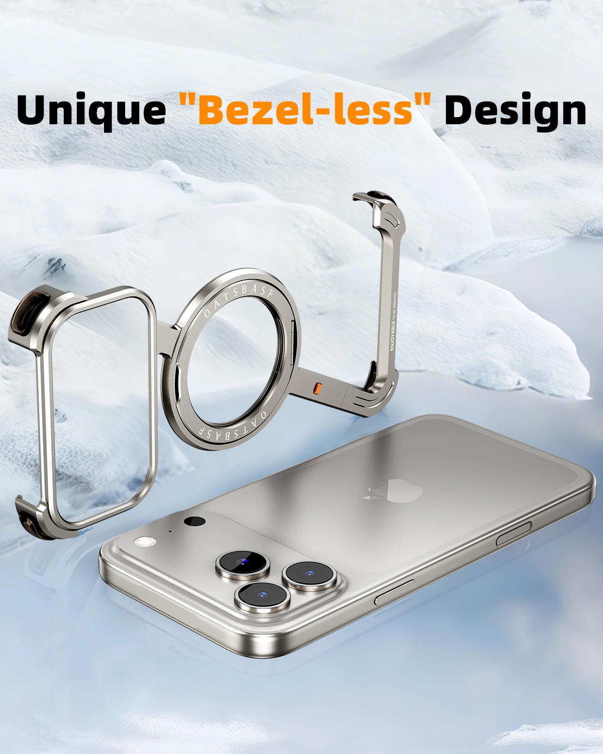 Bezramkowe metalowe etui na telefon Oatsbasf do iPhone'a 17 Pro/Pro Max/17 Air z podstawką 360 °   Ochronny, odporny na wstrząsy, obrotowy futerał Magsafe — zdjęcie produktu 4