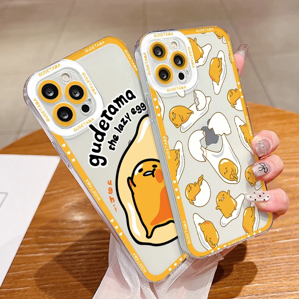 Lazy Egg Gudetama Phone Case for iPhone 16 15 14 Plus 13 12 Mini 11 Pro Max X Xs XR 7 8 Border Print Transparent Soft Cover