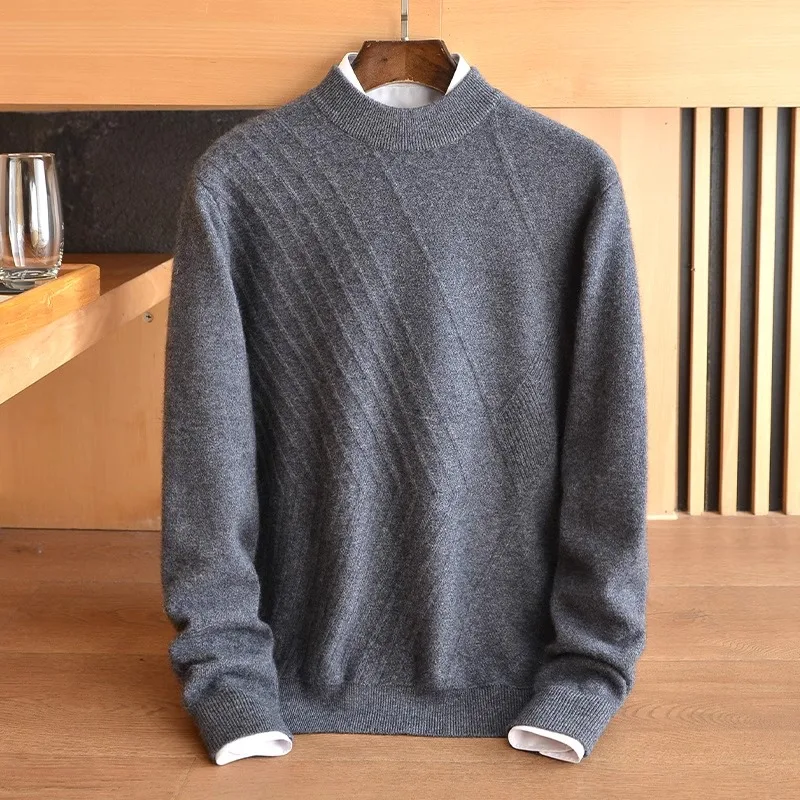 

Cashmere sweater men's 100% pure cashmere round neck sweater winter youth thick high-end sweater