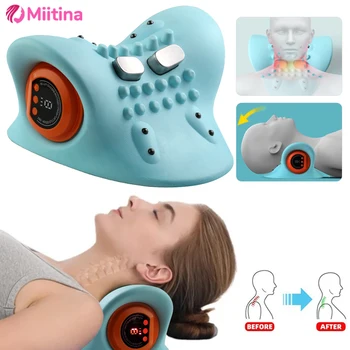 EMS electric neck and head massager cervical point massage pillow massage pillow hot compress care massage Relax pain relief