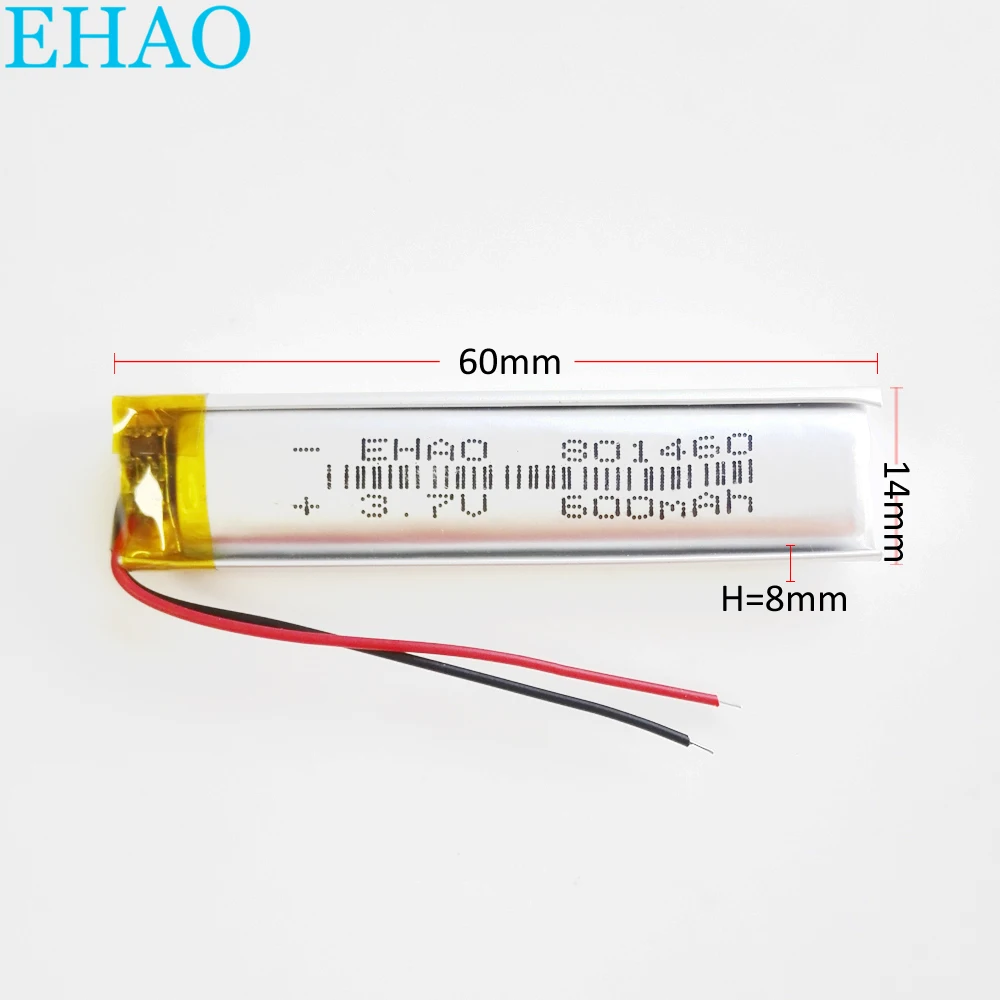 3.7V 600mAh litowo-polimerowa LiPo akumulator 801460 do Mp3 rejestrator GPS DVD E-book zestaw słuchawkowy Bluetooth słuchawki