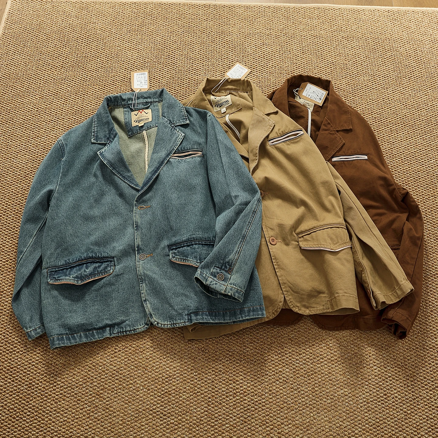 

Lapel style workwear retro Fengshui washing old denim jacket top men's pure cotton woven casual single jacket trendy