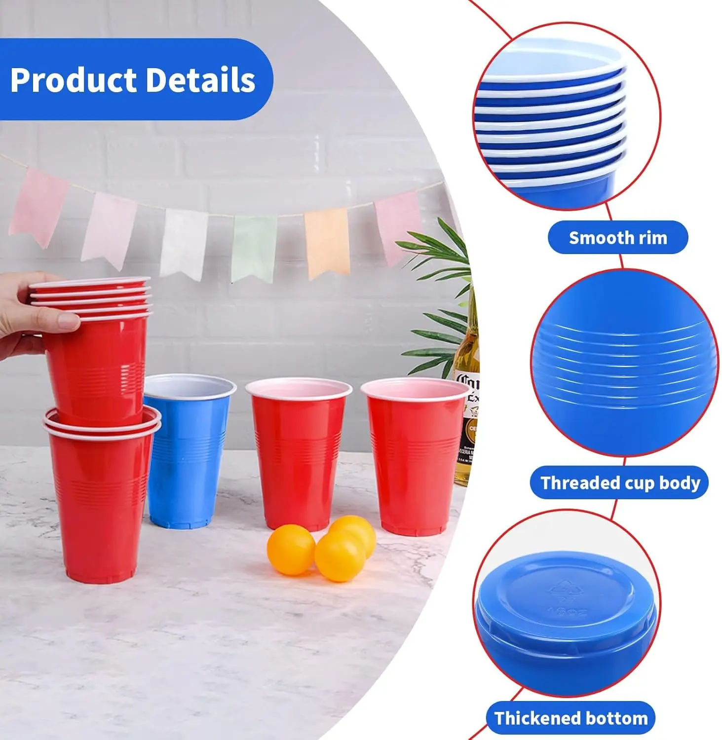 60 Stuks 16 Oz Plastic Party Cups Met 6 Stuks PingpongballenBeerpongspelset Voor Afstudeerfeest Of Bar Game Company Party