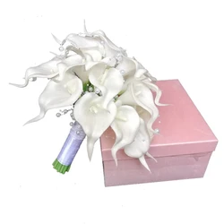 Bouquet de mariage Calla CAN ies pour patients, toucher naturel avec perles, fleur de demoiselle d'honneur, blanc