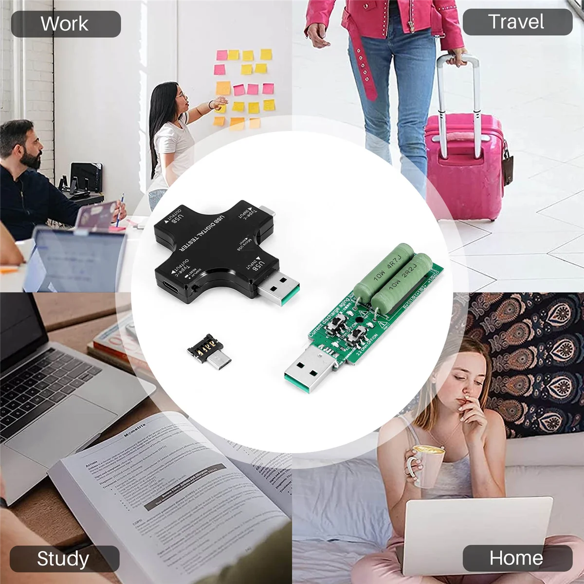 USB C тестер, 2 в 1 USB тестер с цветным экраном IPS цифровой мультиметр, напряжение, ток, мощность, температура, с погрузчиком