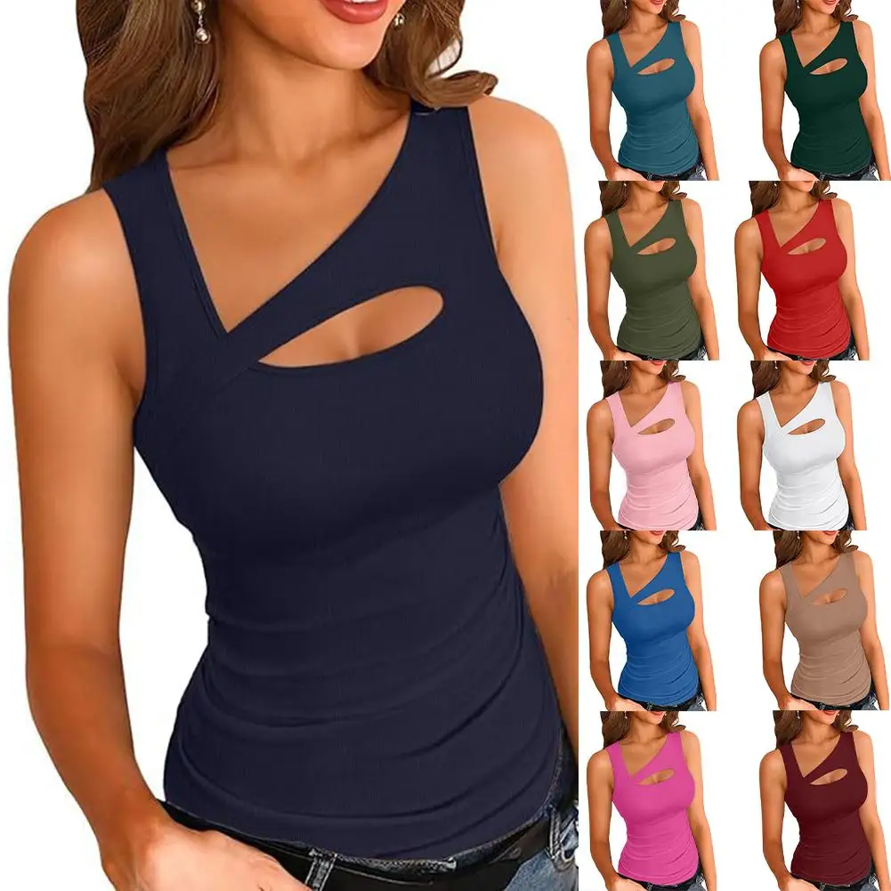 セクシーなレディース Tシャツ ソリッドカラー トップス & Tシャツ ファッション 女性 夏 カジュアル カット ノースリーブ ベスト デイリー Tシャツ