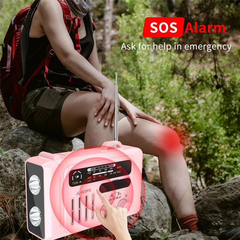 

Solar Hand Crank Radio Outdoor Solar Hand Crank Radio Portable AM/FM/NOAA Radio Bluetooth Speaker With LED Reading Lamp Black