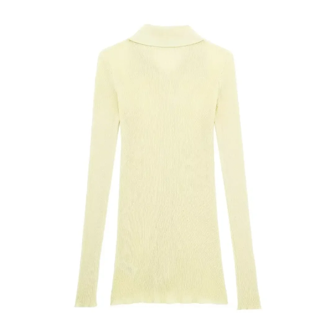 Tangada 2024 Women Elegant Yellow Knit Cardigan Sweaters Female Jumper Outwear 3H0790