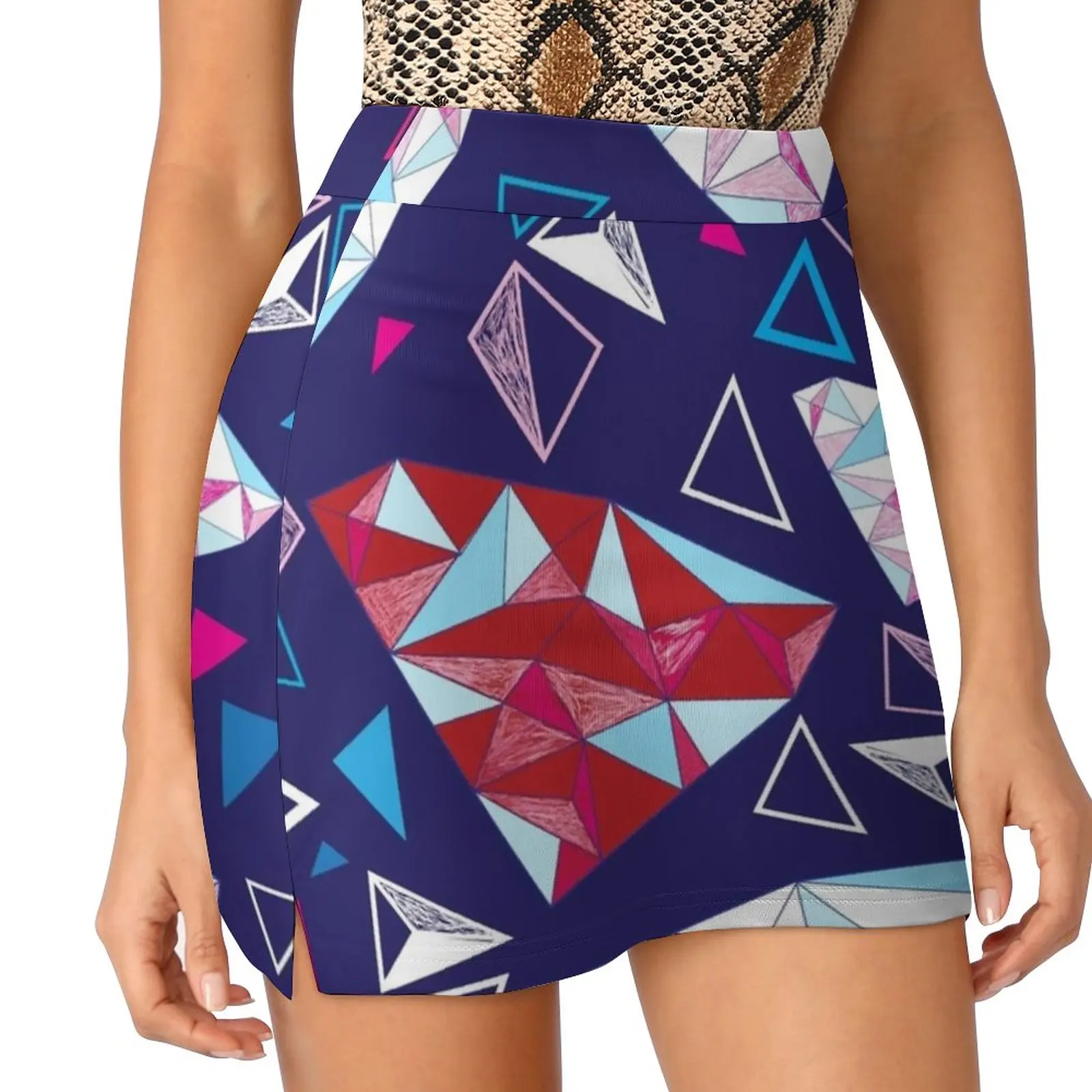 Seamless Geometric Pattern Of Triangles Women's skirt With Hide Pocket Tennis Skirt Golf Skirts Badminton Skirts Running skirts