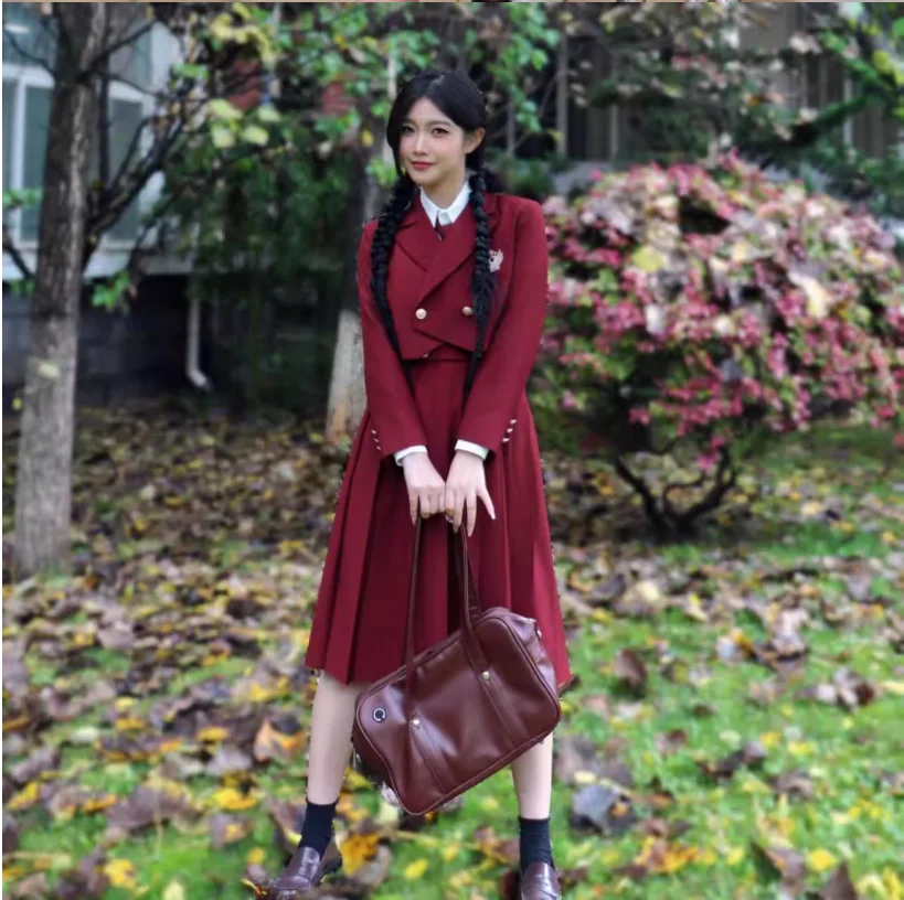 autumn-and-winter-college-style-jk-uniform-fashionable-red-breast-protection-suspender-skirt-set