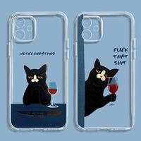 Funny Ins Cat Red Wine Transparent Phone Case For iPhone 17 16 15 11 12 14 13 Pro Max Mini X XR 7 8 Plus SE 16E Air Cover Fundas