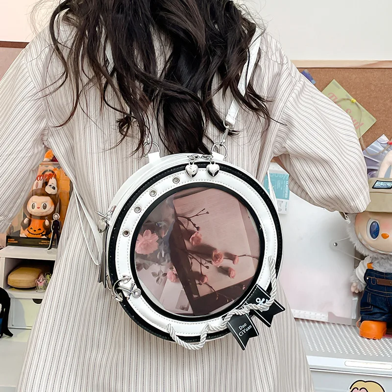 Y2K Cute Ita Bag Kawaii Girl Transparent Shoulder Bag DIY Display Nautical Theme Backpack Students Round Crossbody Messenger Bag
