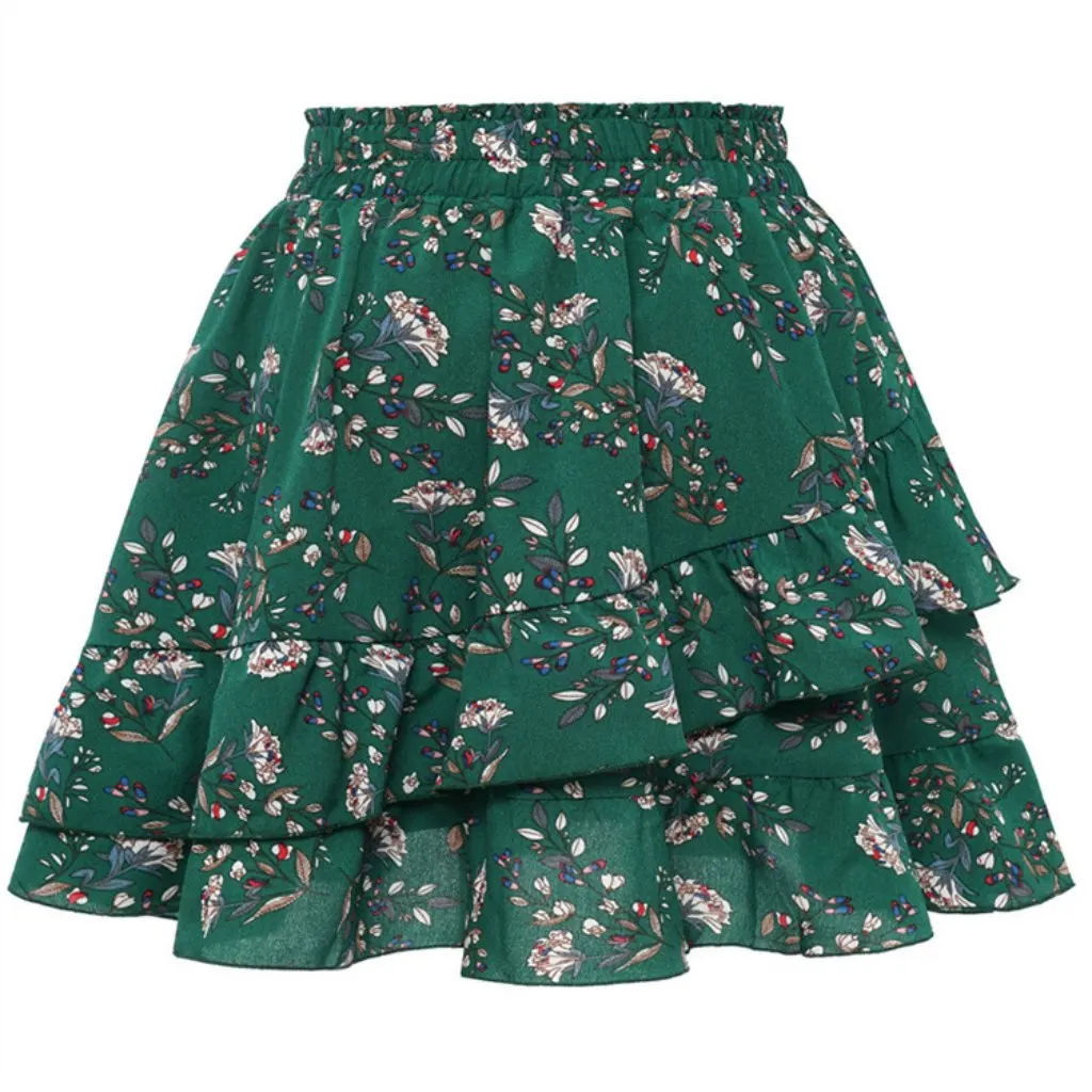 

Spring Summer Women's plus Size Floral Skirt A-Line Ruffled Fishtail Hip Pleated Stitched Fashion Half Skirt