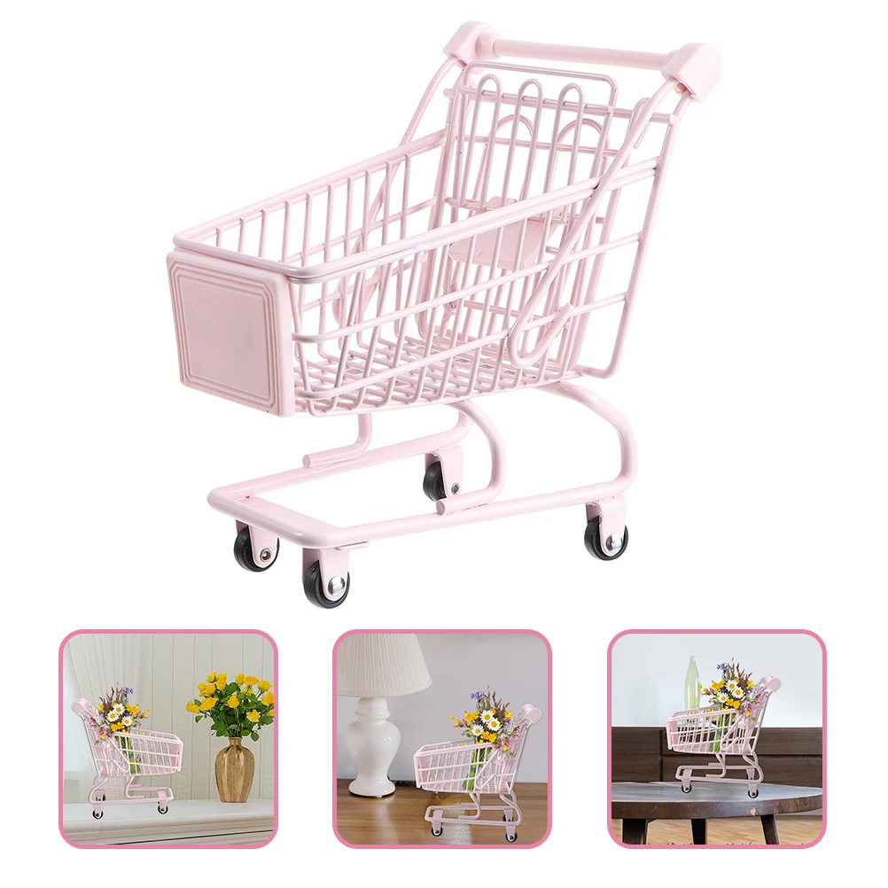 

1pc Miniature Shopping Cart Small Desk Storage Trolley Office Bedroom Decor Business Card Holder Candy Pen Organizer Gift