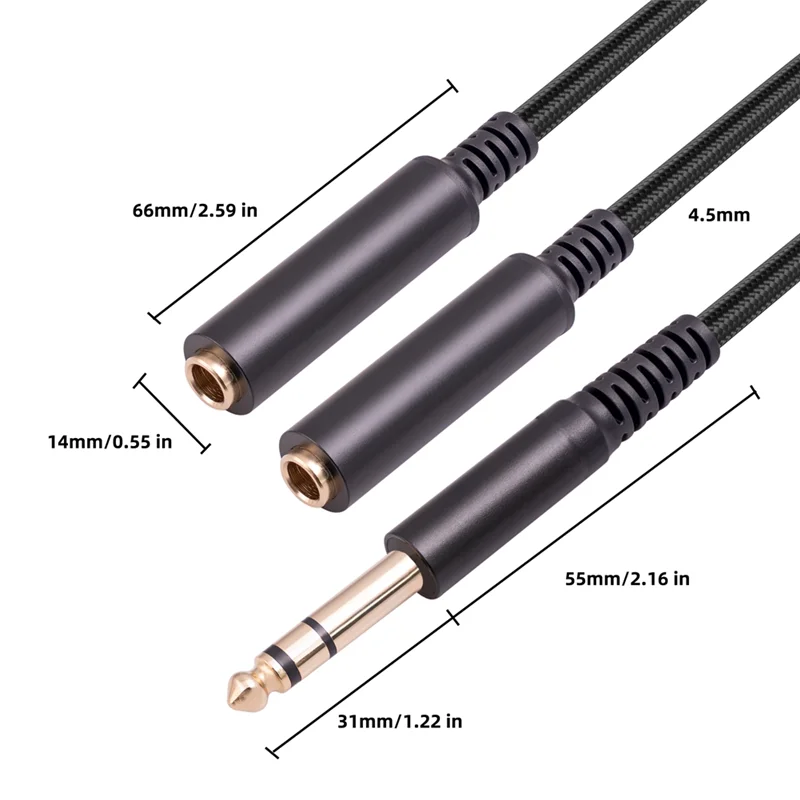 6.35 Mm Mannelijk Naar 2 6.35 Mm Vrouwelijke Audio Adapter Kabel 1/4 6.35 Mm Stekker Naar Dubbele 6.35 Mm Y Splitter Stereo Audio Snoer