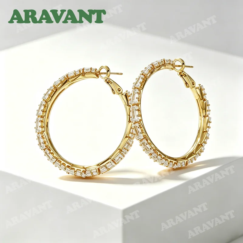 ARAVANT 925 Silver 18K Gold S/M/L Zircon Hoop Earring For Women Girls Fashion Jewelry