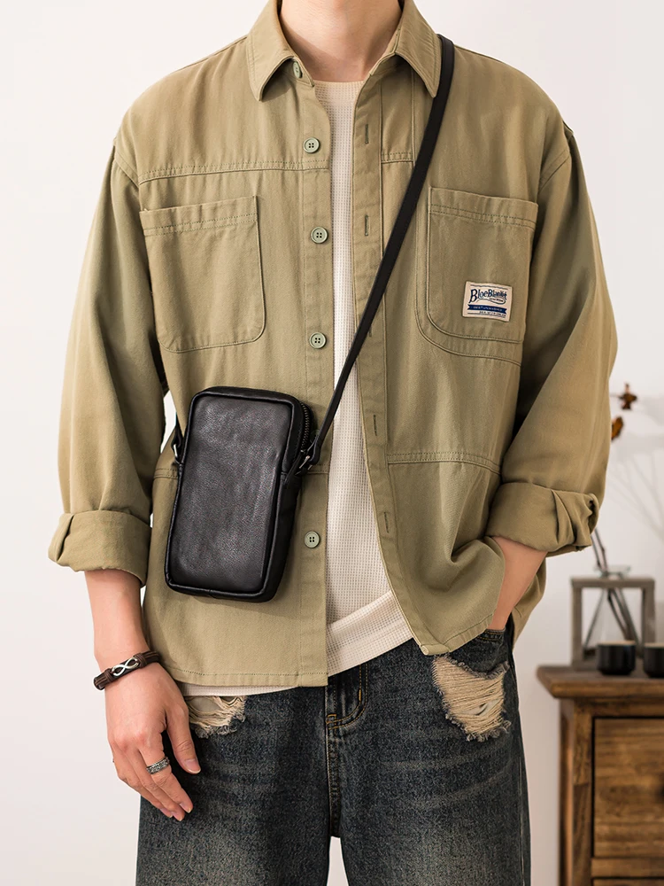casual daily light first layer cowhide men's mobile phone shoulder bag weekend party luxury genuine leather small crossbody bag