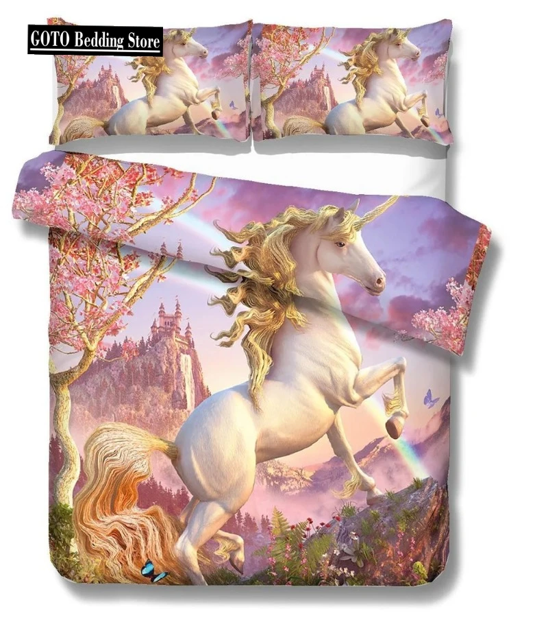 Printed Unicorn Bedding Cartoon Duvet Cover Set housse de couette dream animal pink Princess bedset cover 172x218cm 228x228cm Y