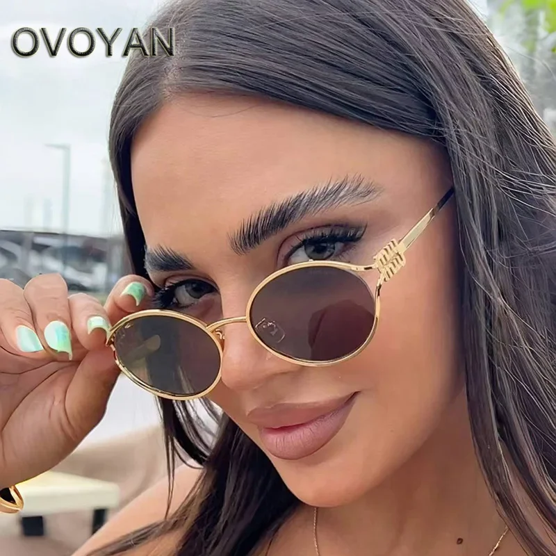 OVOYAN Oval Metal Frame Sunglasses Women Personality Retro 2024 Glasses Women Fashion Simple Eyewear Women Lentes De Sol Mujer