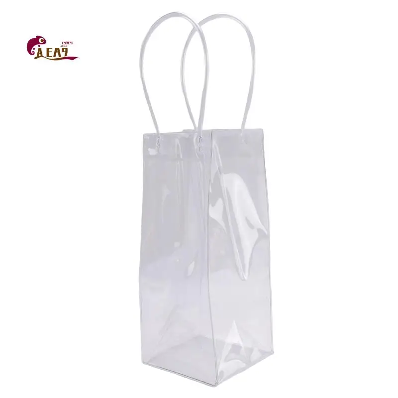 

AEA9-Pack Of 10 Wine Cooler Bag Transparent PVC Bag Portable Wine Bottle Cooler Bag Champagne Ice Bag With Handle