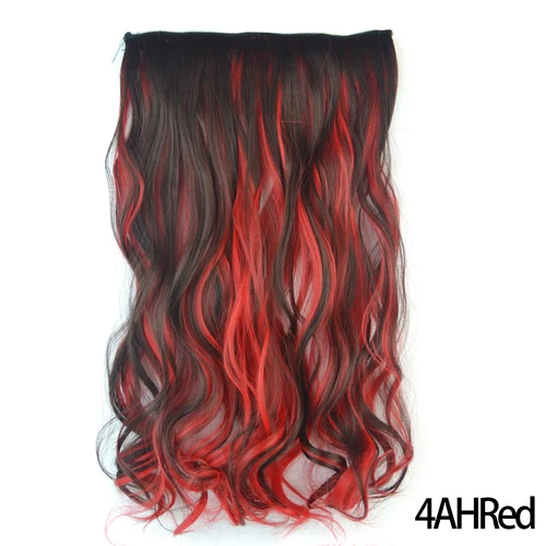 Imagen 2 del producto Extensiones de cabello sintético largo ondulado, 5 clips, 22 pulgadas, fibra sintética, resistente al calor, pelo falso negro y rosa, uso diario