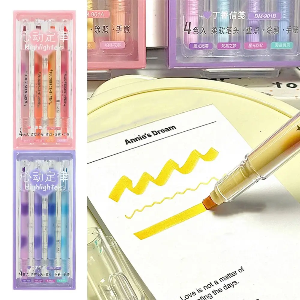 

4Colors/Set Double Head Highlighter Gradient Color Art Painting Graffiti Color Marker Pen Hand Account Pen School Office