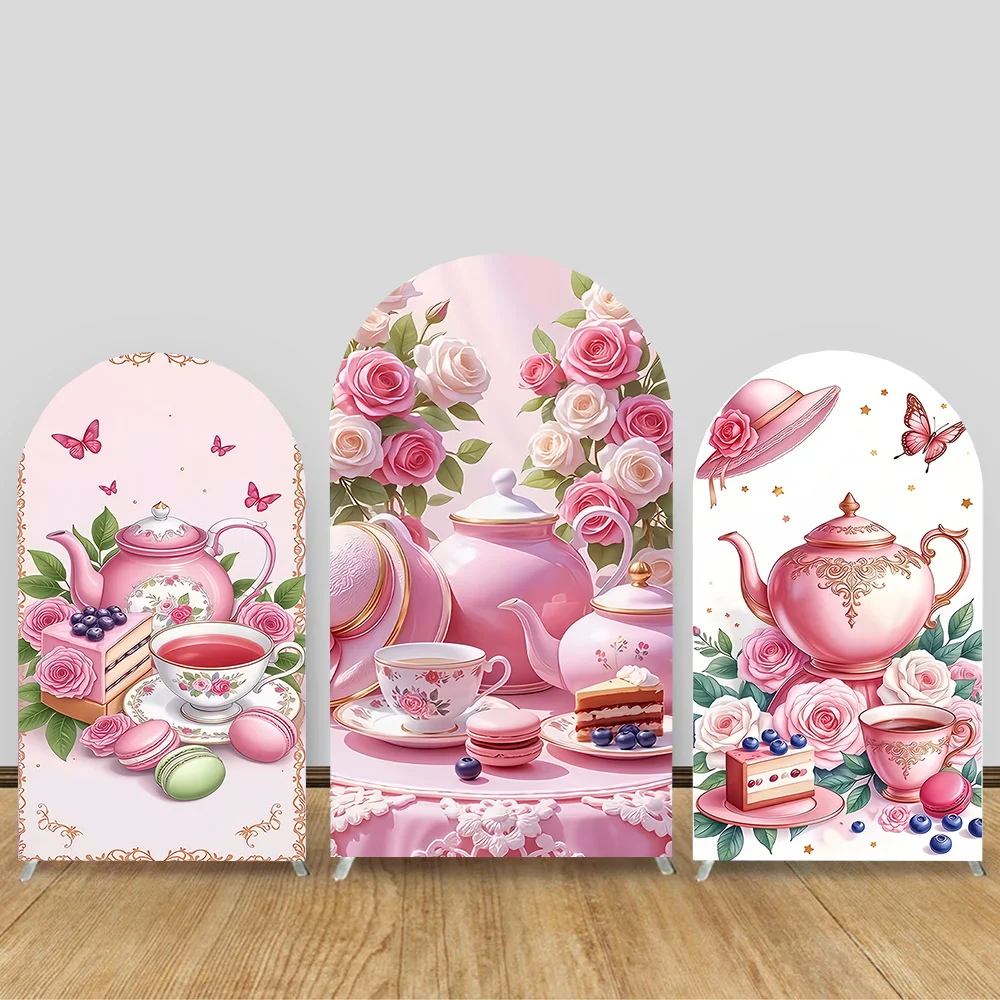 

Custom 2-Sided Fairyland Pink Bow Pattern Tea Party Chiara Arch Backdrop Cover Kids Birthday Party Baby Shower Decor Background