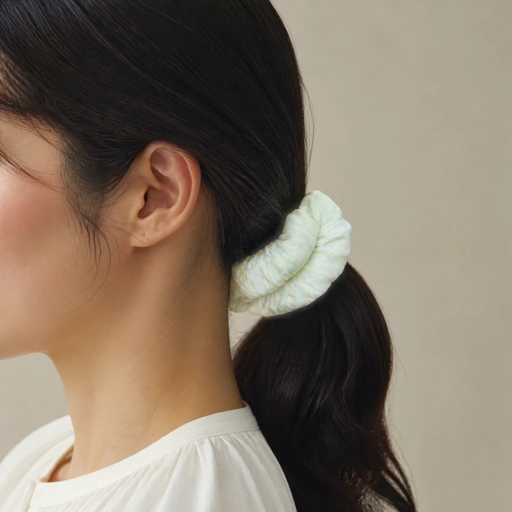 XYPP-76 Handmade Pattern Single-Layer Scrunchie Handmade Elastic Hair Tie for Ponytail and Bun, Soft Gathered Hair