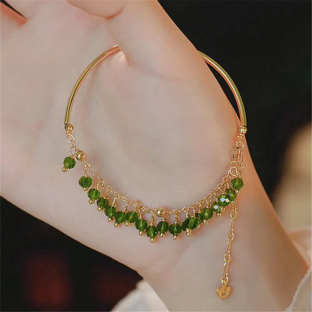 Natural Green Peridot Beads Adjustable Chain Women Bracelet Tassel Handmade Luxury Exquisite Ladies Jewelry Romantic Gift