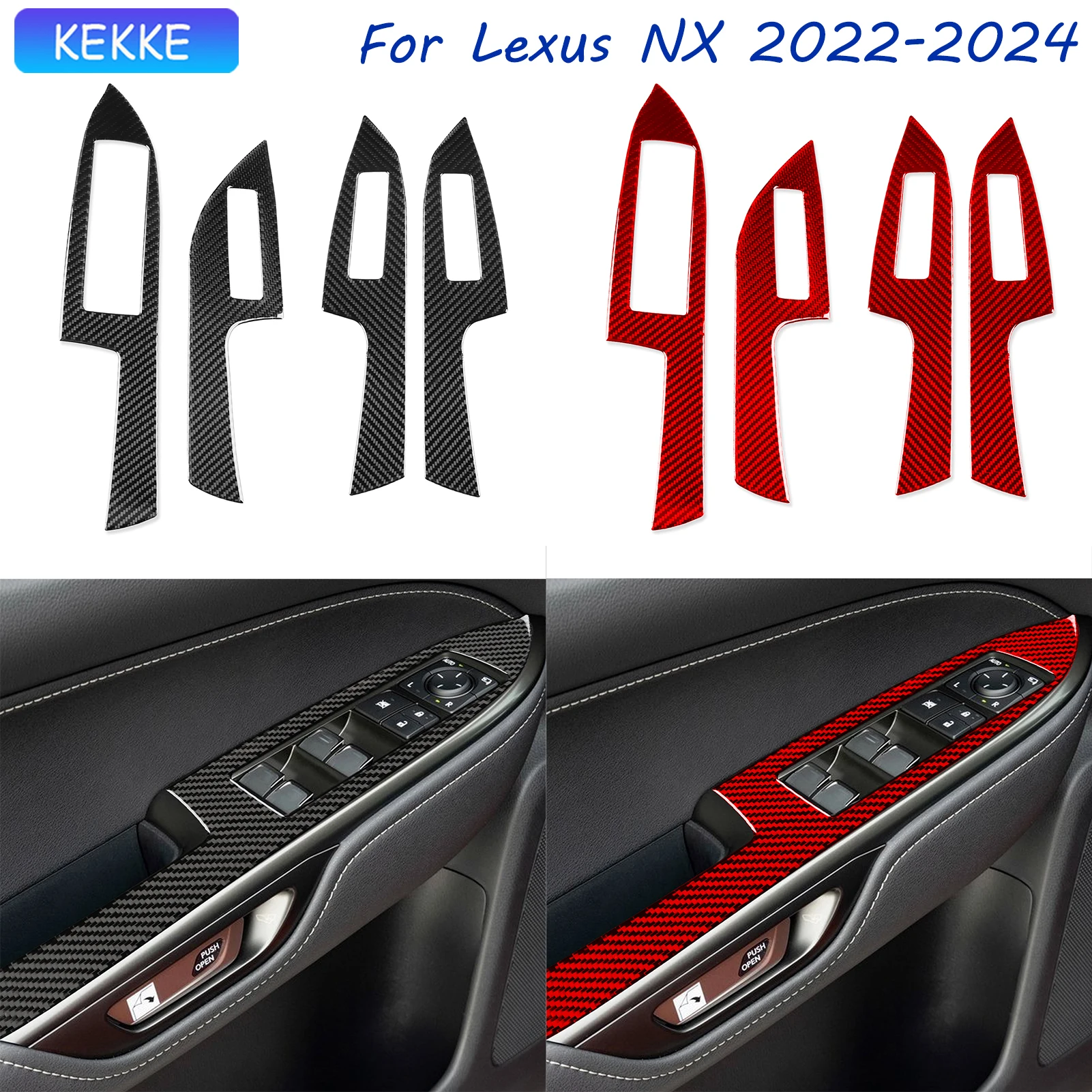 

For Lexus NX Accessories 2022-2024 Window Lift Control Real Carbon Fiber Trim Cover Tuning Stickers Decorative Decal Piano Black